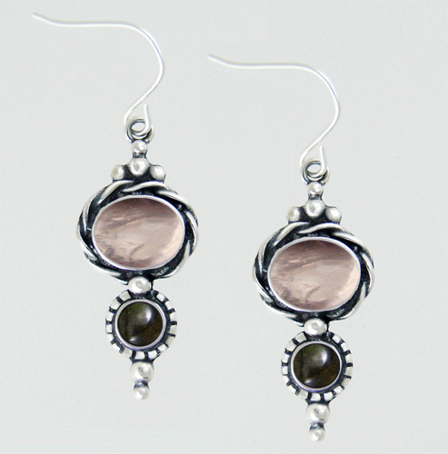 Sterling Silver Drop Dangle Earrings With Rose Quartz And Spectrolite